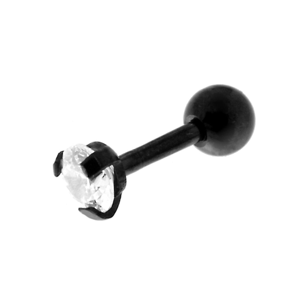 Body Piercing Barbell Nero mm 12 con Pallina mm 4 e Crystal Bianco in ACCIAIO Chirurgico