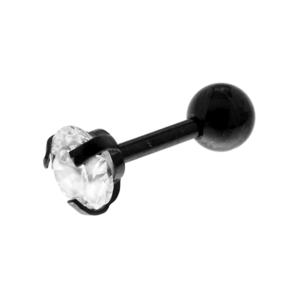 Body Piercing Barbell Nero mm 13 con Pallina mm 4 e Crystal Bianco in ACCIAIO Chirurgico