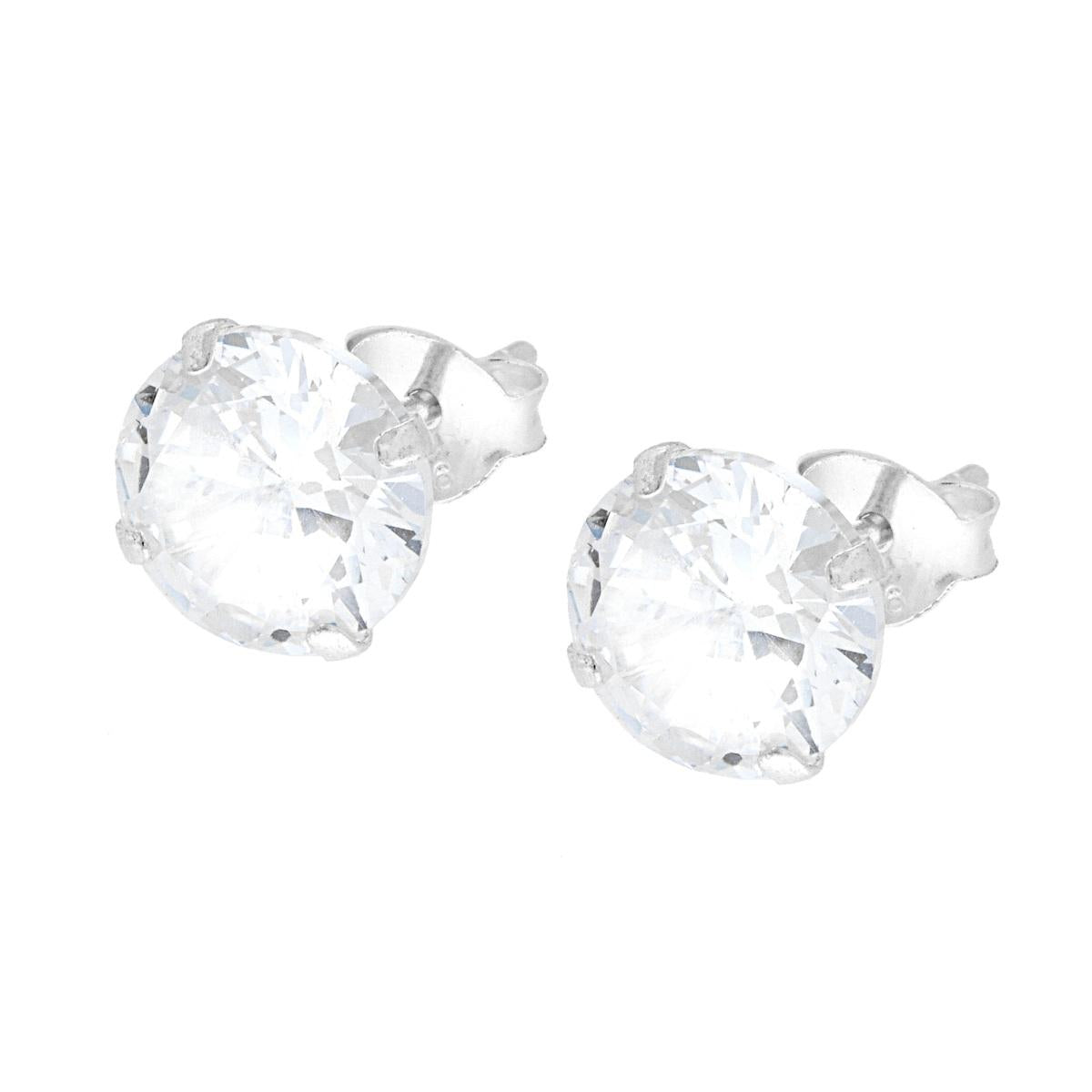 Orecchini Punto Luce Tondo mm 8 a Griffe con Zircone Bianco in ARGENTO 925
