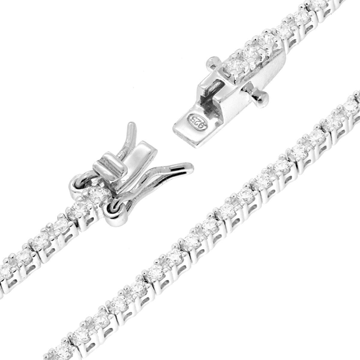 Bracciale Tennis Griffe cm 18 con Zirconi mm 1.5 Bianchi in ARGENTO 925 Galvanica Rodio