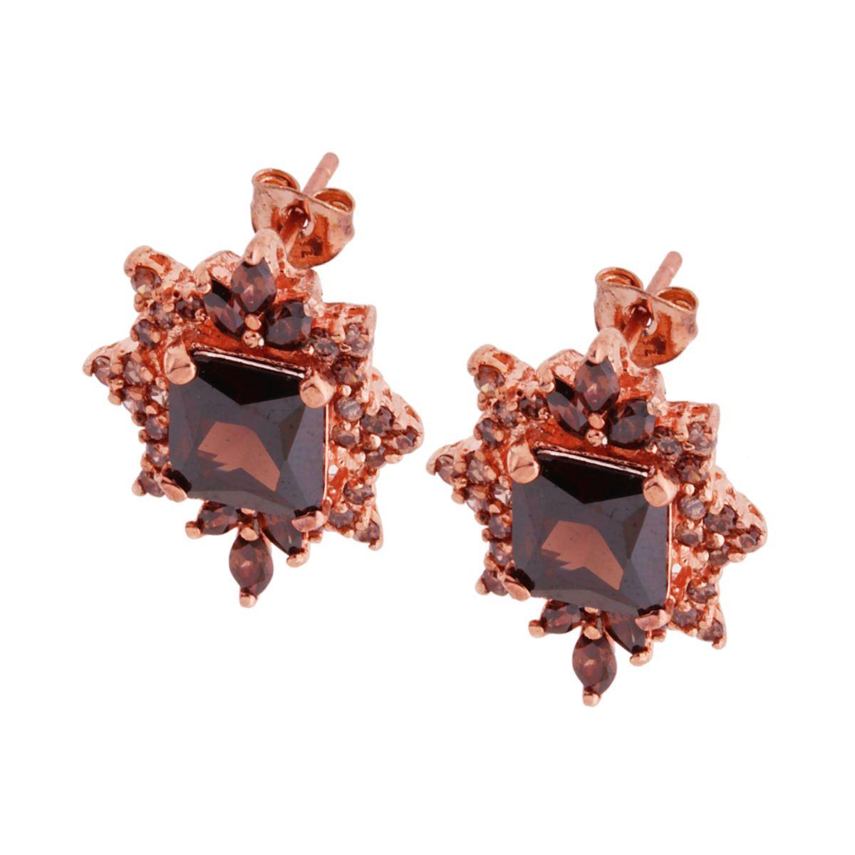 Orecchini con Zirconi Cannella Quadrato e Marquise in ARGENTO 925 Galvanica Rosa