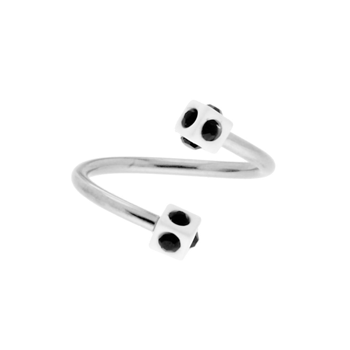 Body Piercing Circular Barbell Spirale mm 13 con Cubi Bianchi mm 3 e Crystal Neri in ACCIAIO Chirurgico