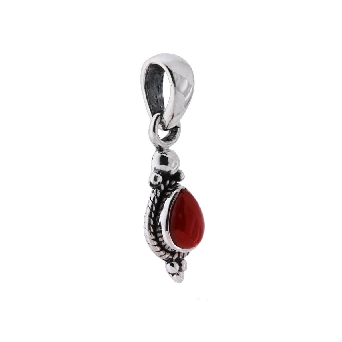 Ciondolo Etnico Goccia Pietra Corallo in ARGENTO 925