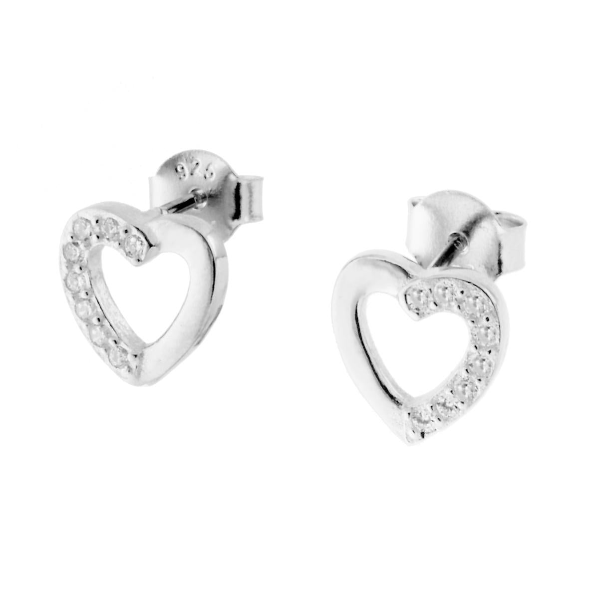 Orecchini a forma di Cuore con Zirconi Bianchi in ARGENTO 925 Galvanica Rodio