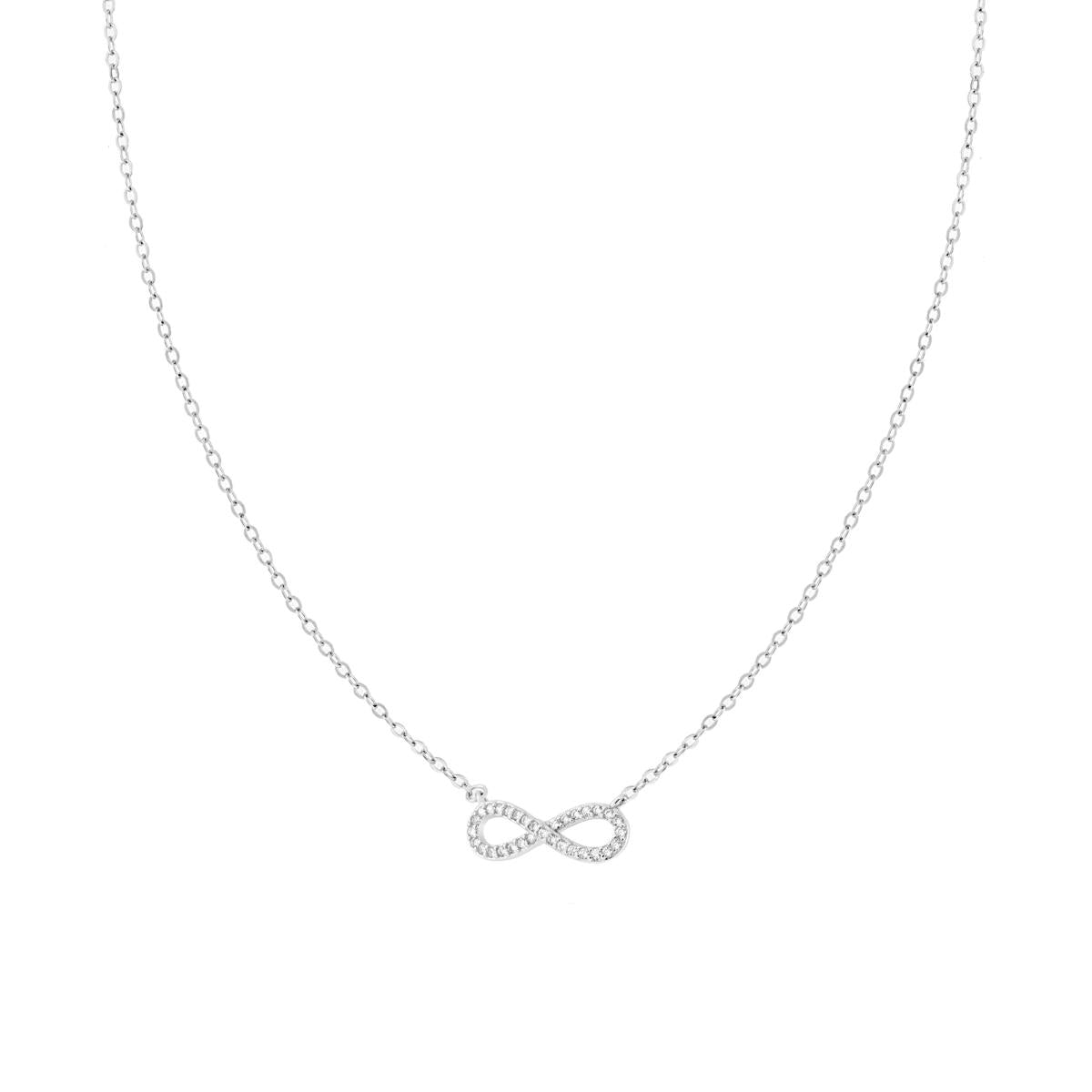 Collana Infinito con Zirconi Bianchi in ARGENTO 925 Galvanica Rodio