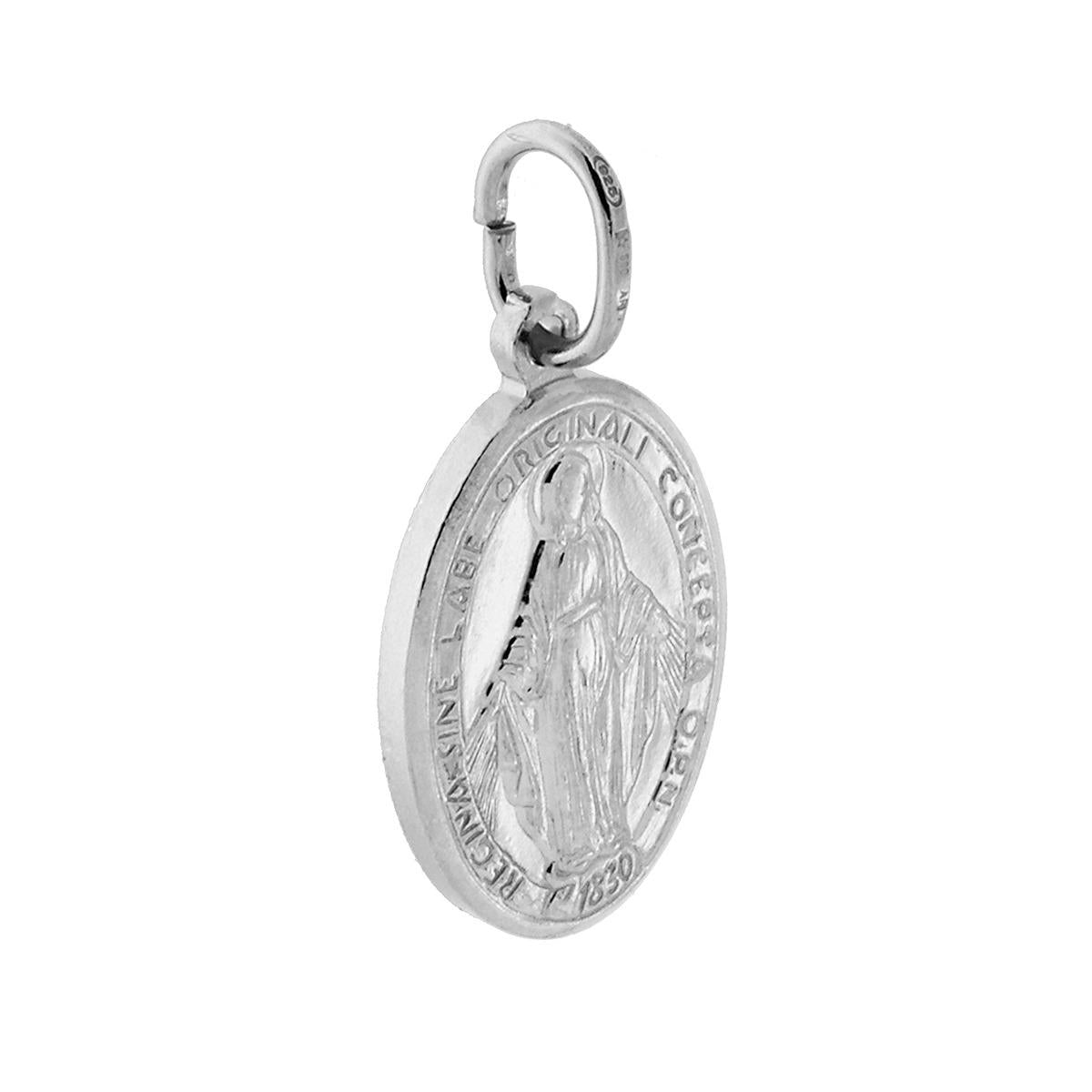 Ciondolo Medaglia Ovale con Madonna Miracolosa mm 22 in ARGENTO 925 Galvanica Rodio