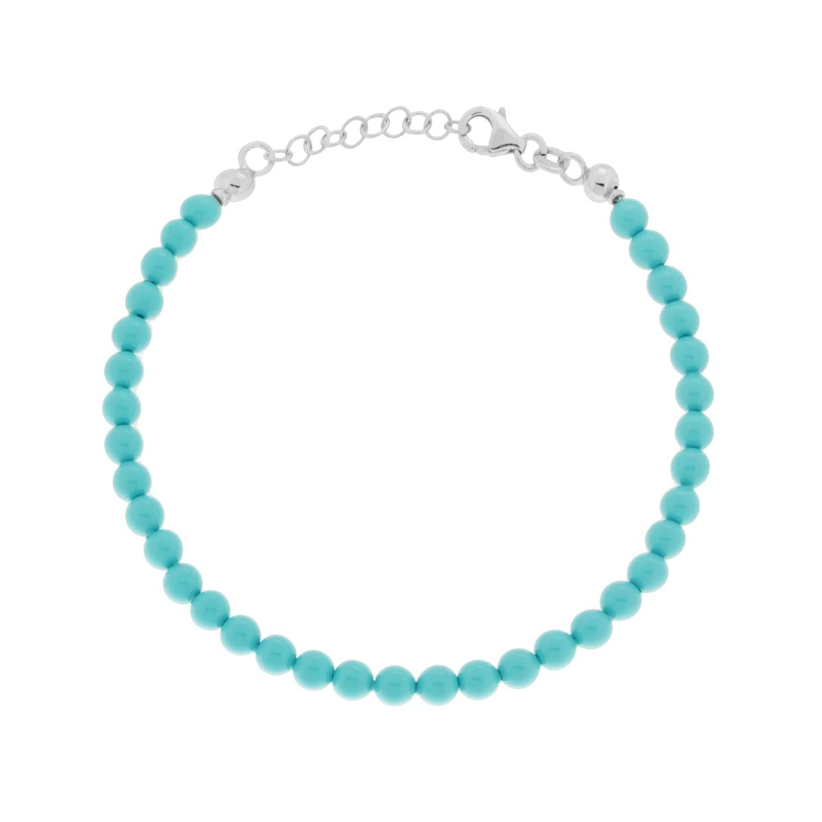 Bracciale filo di Perle mm 4 colore Turchese in ARGENTO 925 Galvanica Rodio