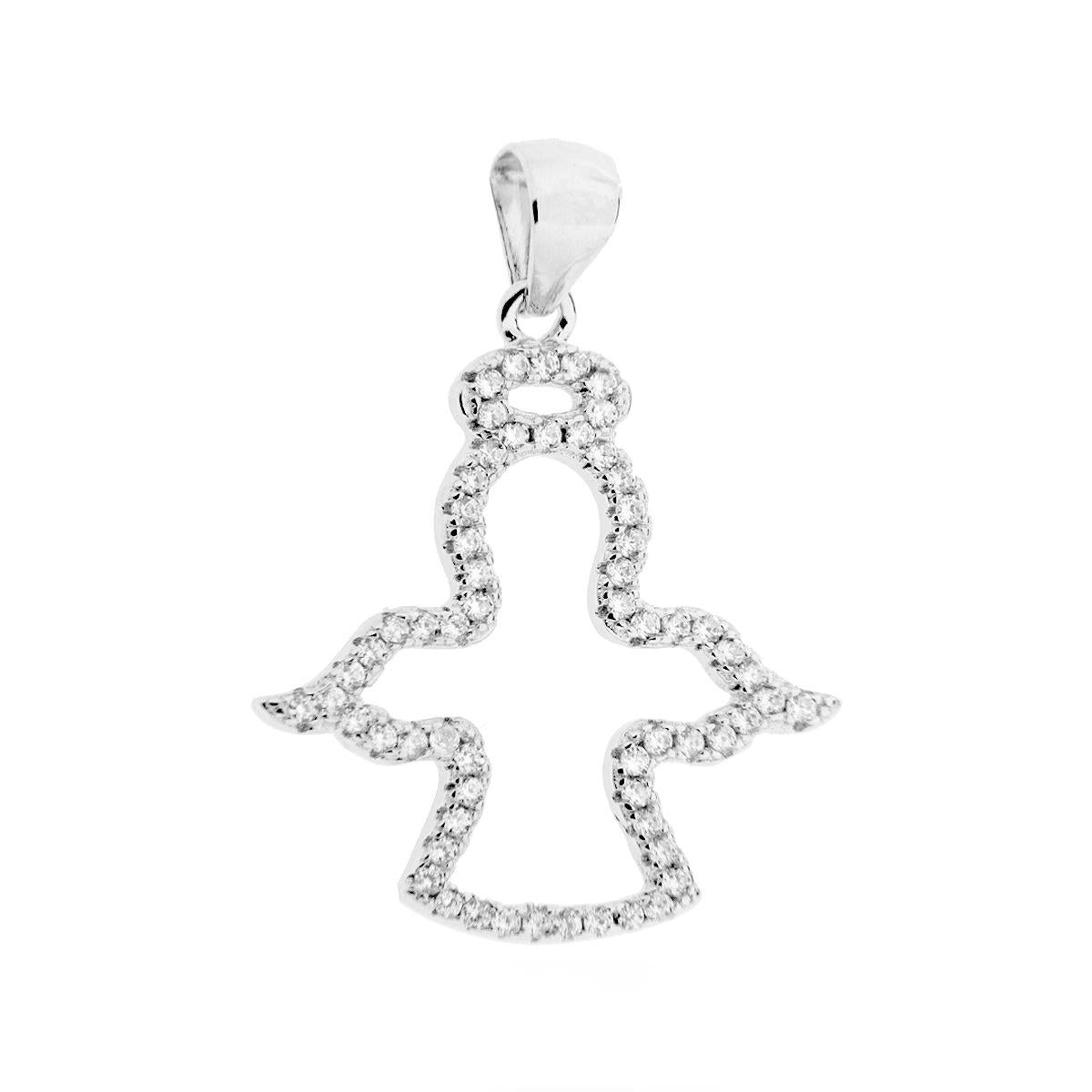 Ciondolo Angelo con Zirconi in ARGENTO 925 Galvanica Rodio