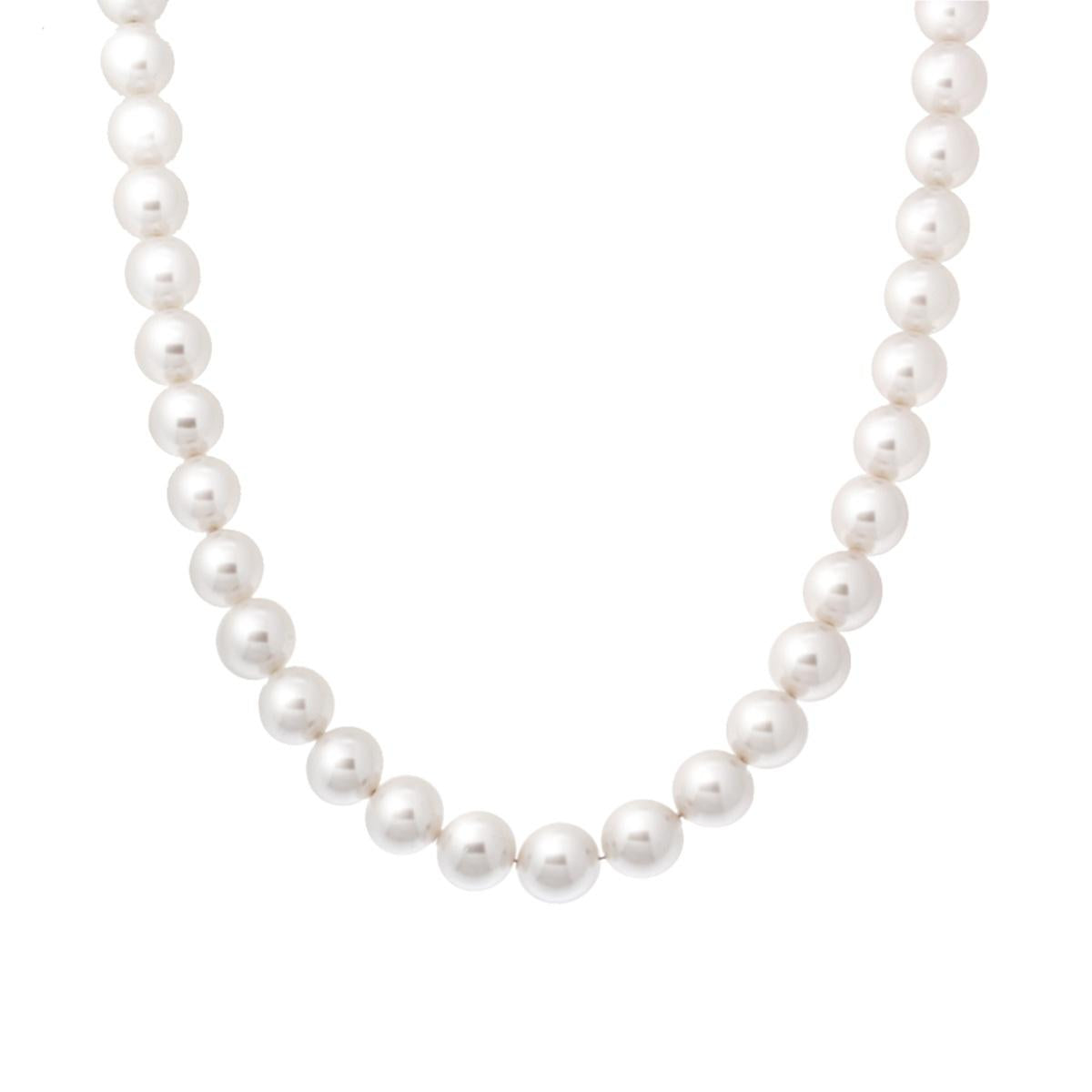 Collana Perla Bianca mm 8 in vetro perlato con filo e chiusura in ARGENTO 925 Galvanica Rodio