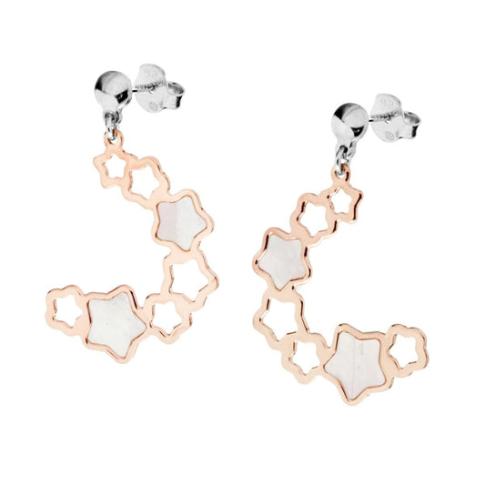 Orecchini Pendenti con Stelle e Madreperla in ARGENTO 925 Galvanica Rosa<BR>