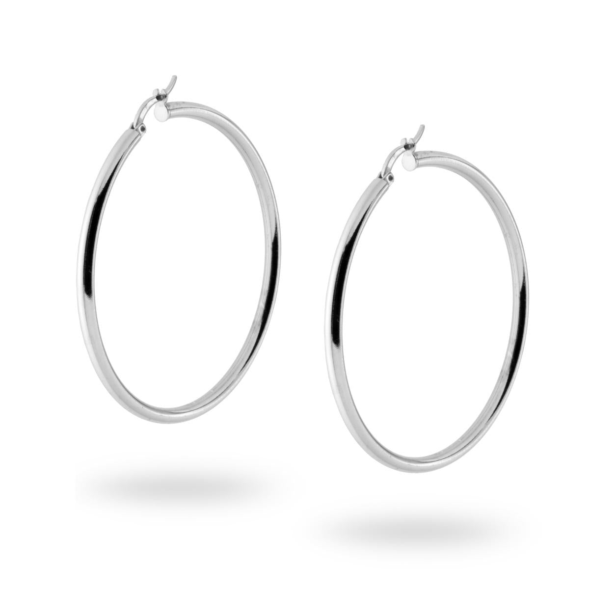 Orecchini a Cerchio Liscio mm 56 con canna mm 3.1 in ARGENTO 925 Galvanica Rodio