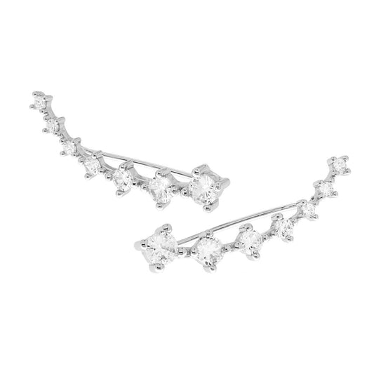 Orecchini Ear Cuff Sali Orecchio con Zirconi Bianchi in ARGENTO 925 Galvanica Rodio