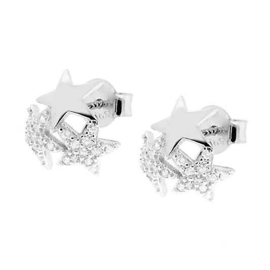 Orecchini Stelle con Zirconi Bianchi in ARGENTO 925 Galvanica Rodio