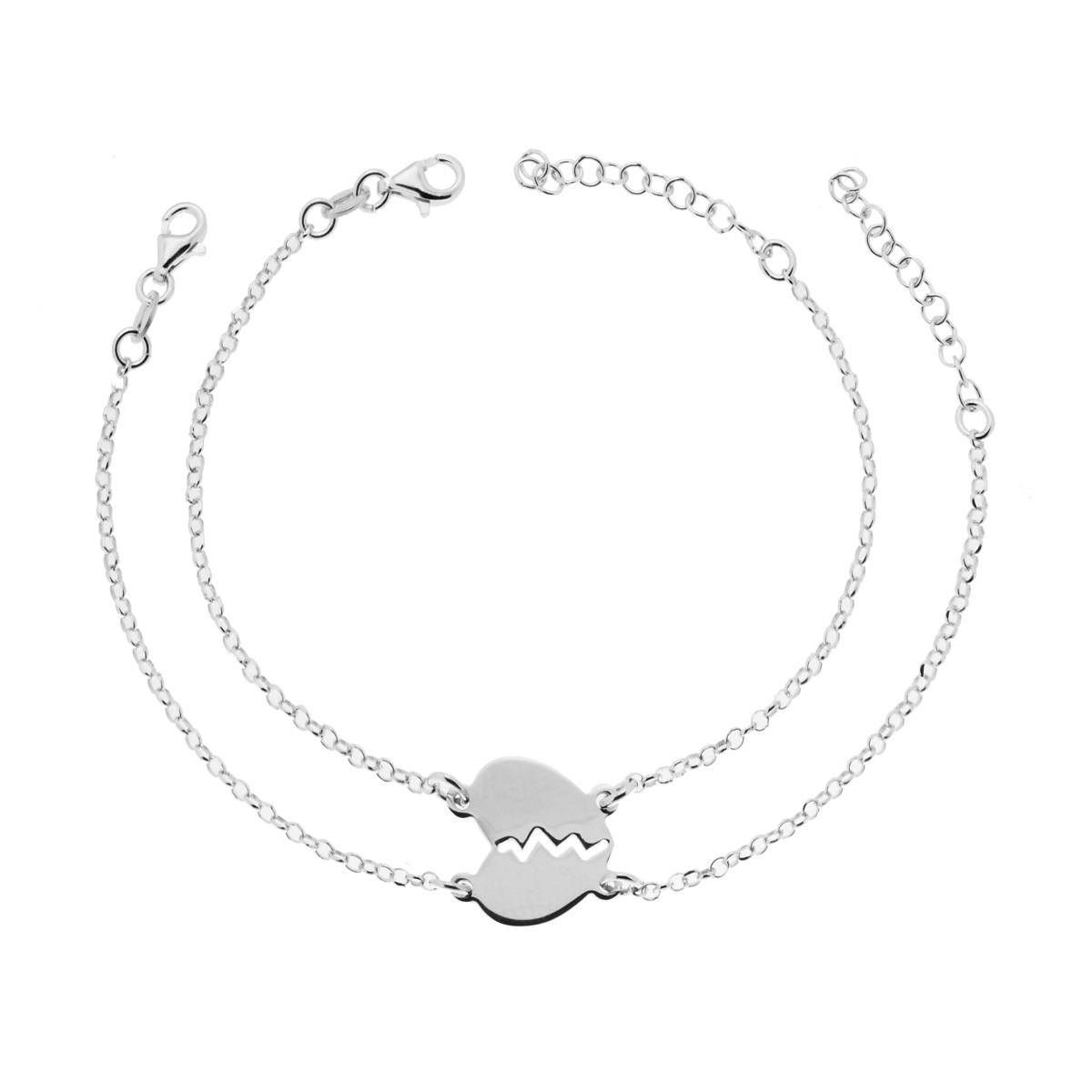 Bracciale doppio LUI e LEI Uomo Donna con Cuore spezzato da spezzare in ARGENTO 925 Galvanica Rodio