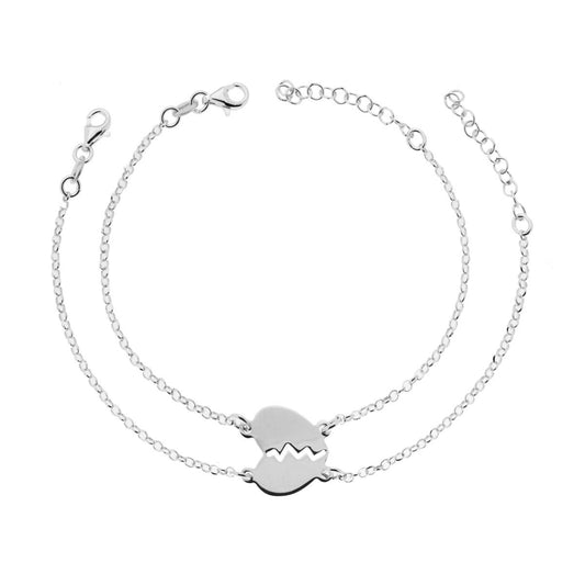 Bracciale doppio LUI e LEI Uomo Donna con Cuore spezzato da spezzare in ARGENTO 925 Galvanica Rodio
