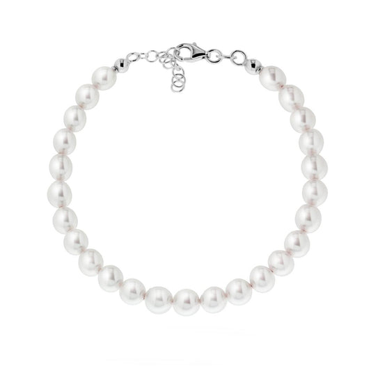 Bracciale Filo Perla Bianca mm 6 in Vetro perlato con filo e chiusura in ARGENTO 925 Galvanica Rodio