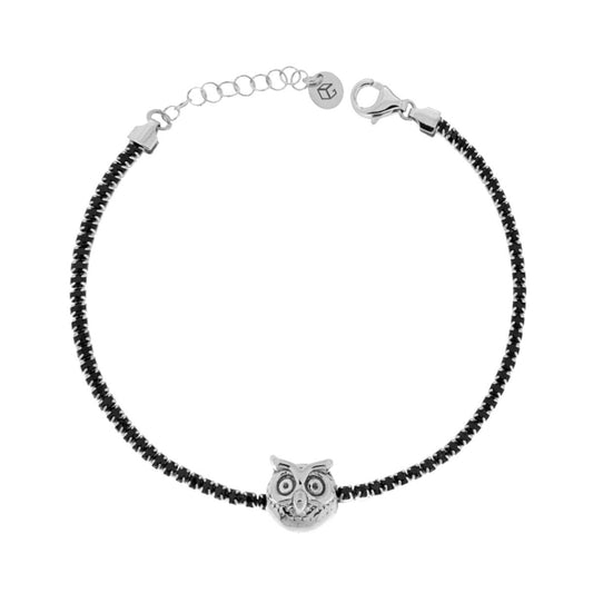 Bracciale Tennis Griffe cm 16+3 con Zirconi Neri con Gufo centrale in ARGENTO 925 Galvanica Rodio