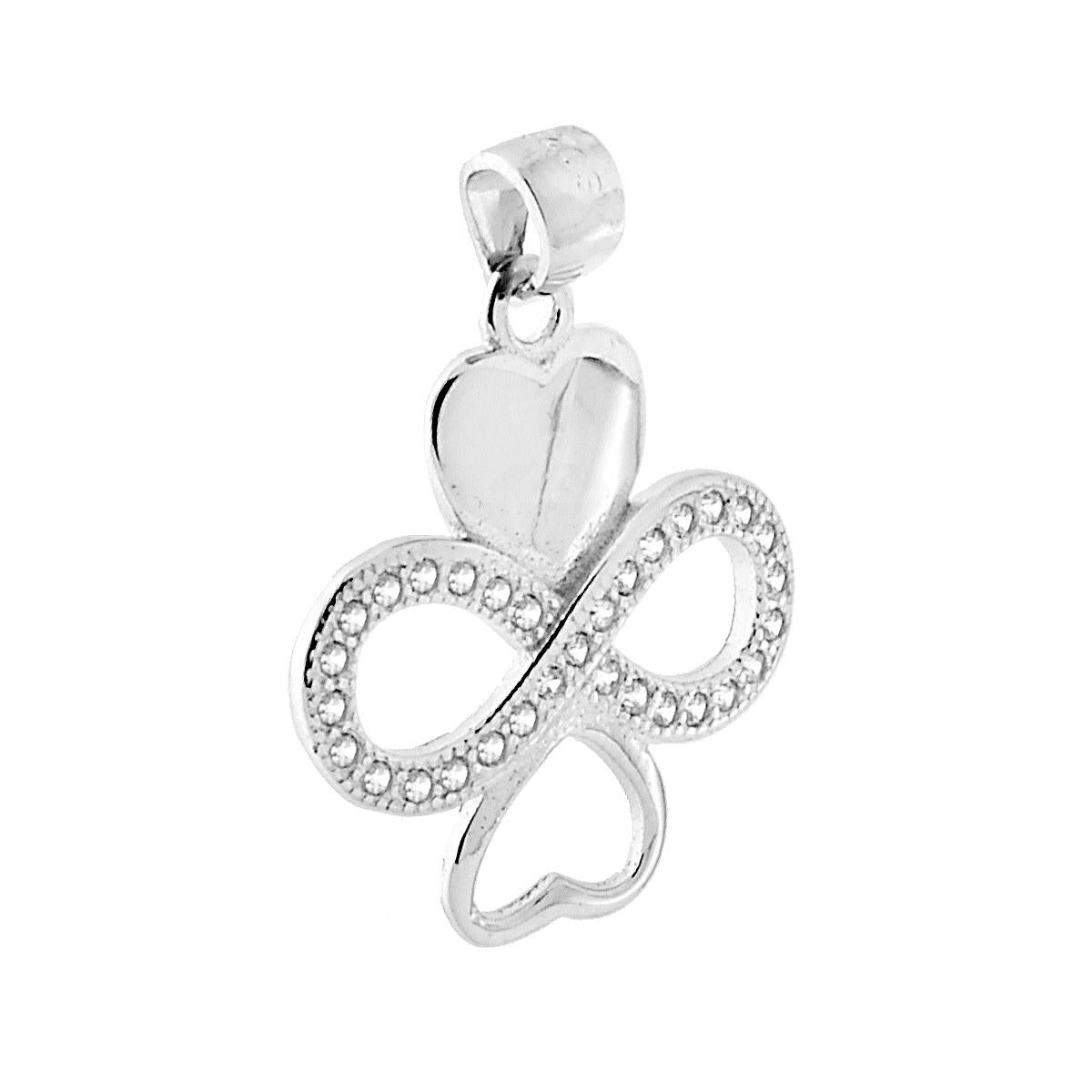 Ciondolo con Cuori e Infinito con Zirconi in ARGENTO 925 Galvanica Rodio