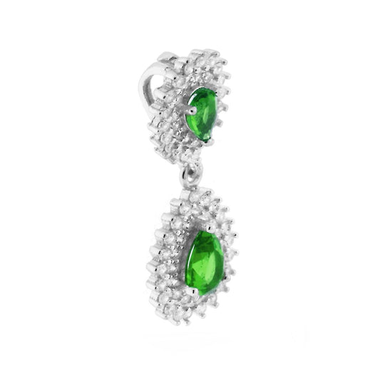 Ciondolo Pendenti Verde Smeraldo a Goccia contornati con Zirconi Bianchi in ARGENTO 925 Galvanica Rodio