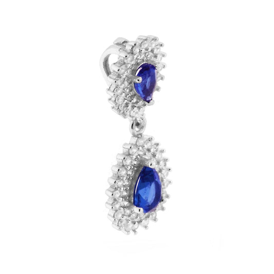 Ciondolo Pendenti Blu Zaffiro a Goccia contornati con Zirconi Bianchi in ARGENTO 925 Galvanica Rodio