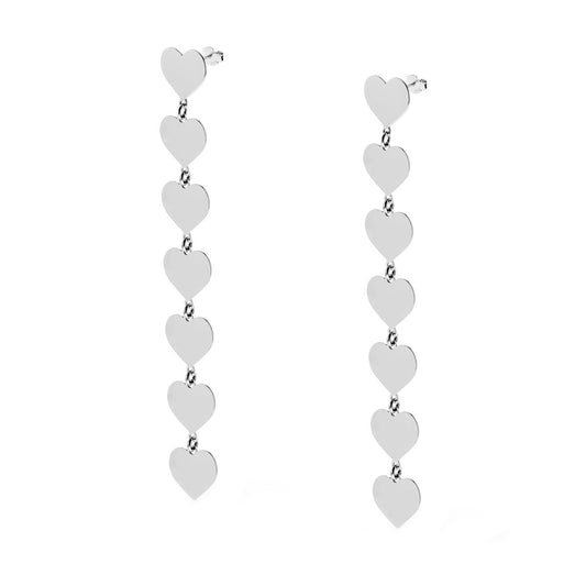 Orecchini Sette Cuori pendenti in ARGENTO 925 Galvanica Rodio