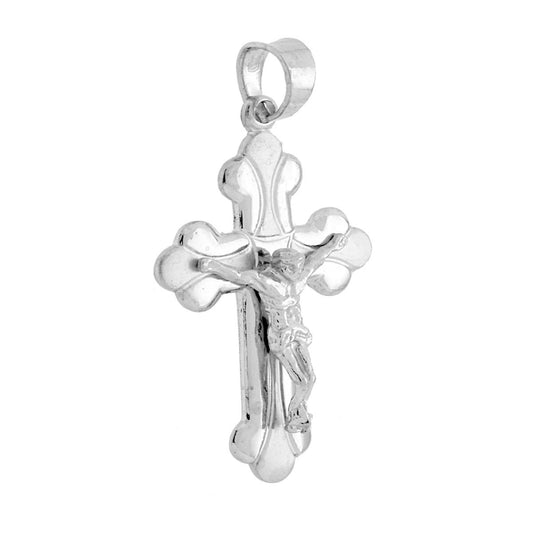 Ciondolo Croce Latina trifogliata con Cristo in ARGENTO 925 Galvanica Rodio