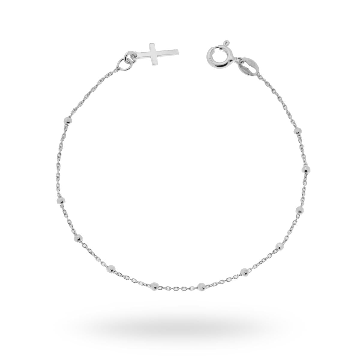 Bracciale Rosario cm 17 con Grani Diamantati mm 2 e Croce pendente in ARGENTO 925 Galvnica Rodio