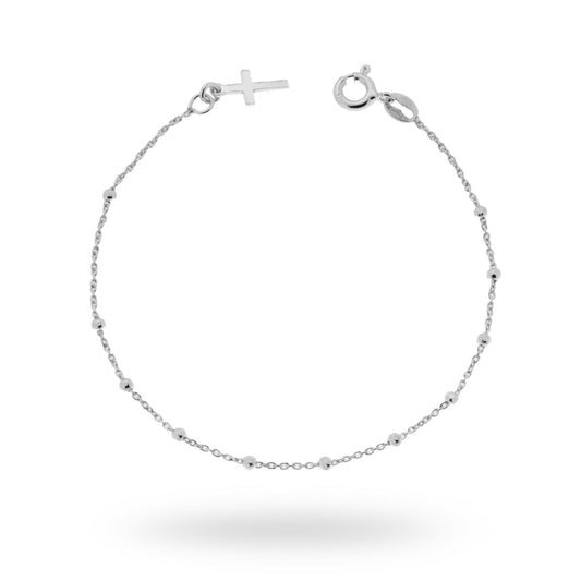 Bracciale Rosario cm 17 con Grani Diamantati mm 2 e Croce pendente in ARGENTO 925 Galvnica Rodio