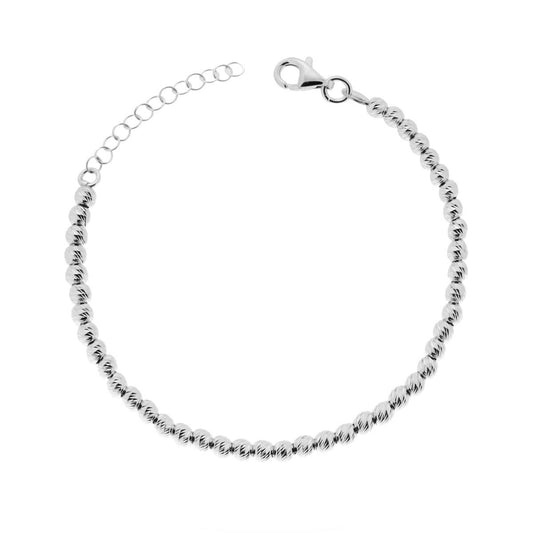 Bracciale Catena con Palline Diamantate mm 4 in ARGENTO 925 Galvanica Rodio