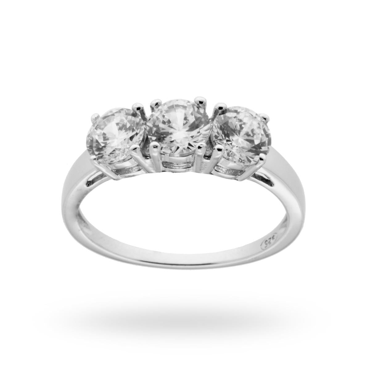 Anello Trilogy con Zirconi Bianchi mm 5 in ARGENTO 925 Rodiato
