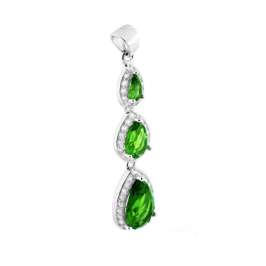 Ciondolo a Goccia con Zirconi Verde Smeraldo contornati con Zirconi Bianchi in ARGENTO 925 Galvanica Rodio