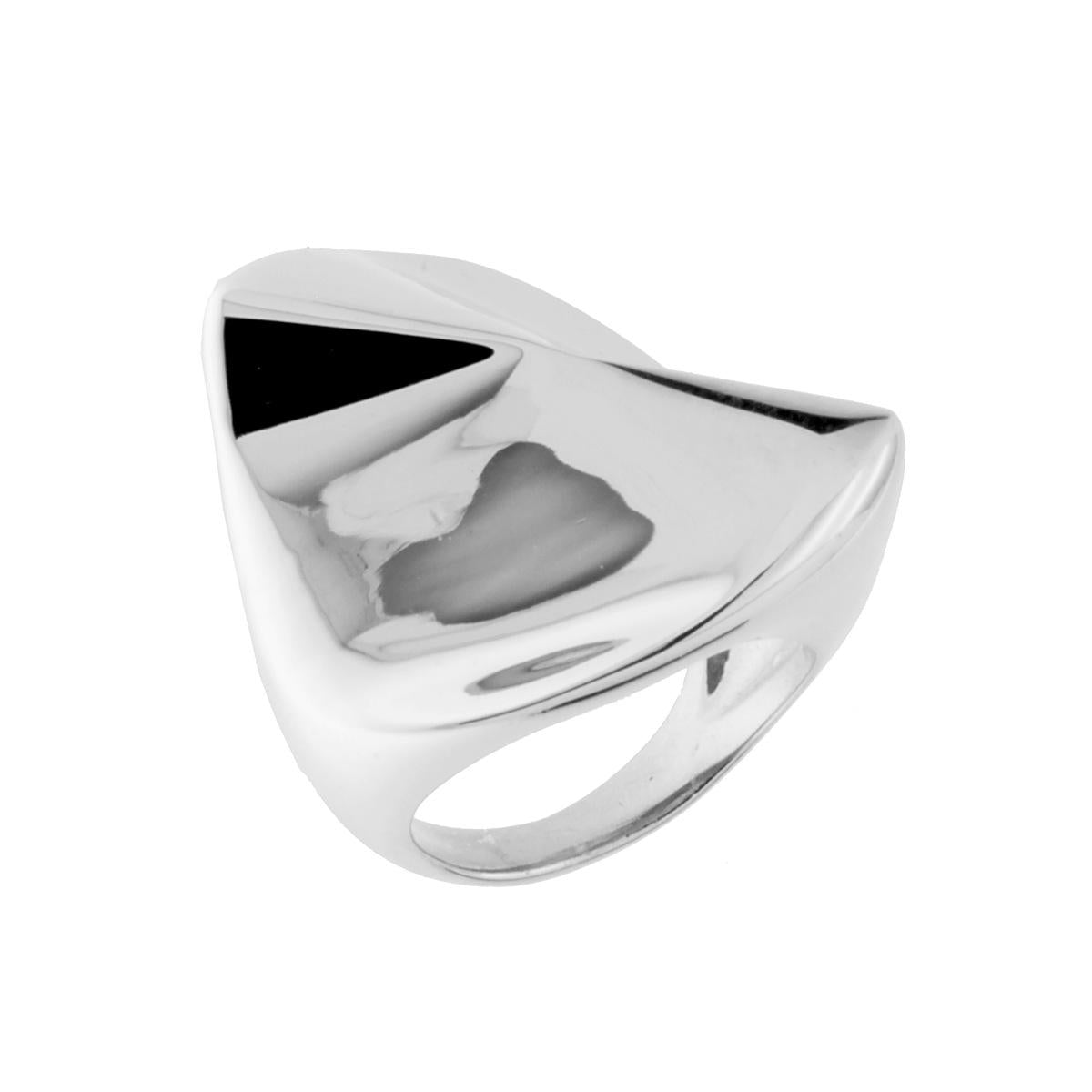Anello Fascia Larga Bombata con forma Piegata in ARGENTO 925 Galvanica Rodio