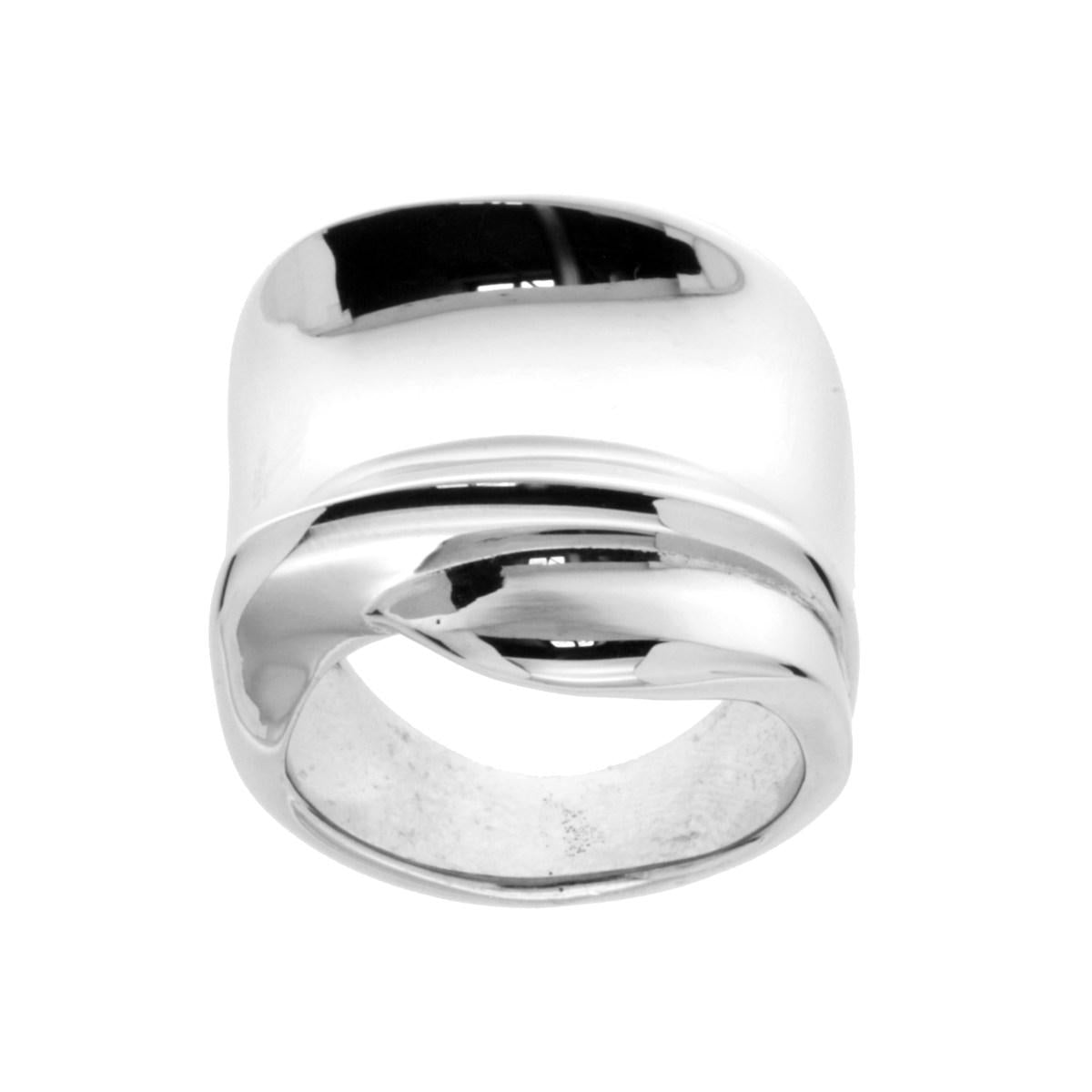 Anello Fascia Larga Bombata forma Quadrata in ARGENTO 925 Galvanica Rodio