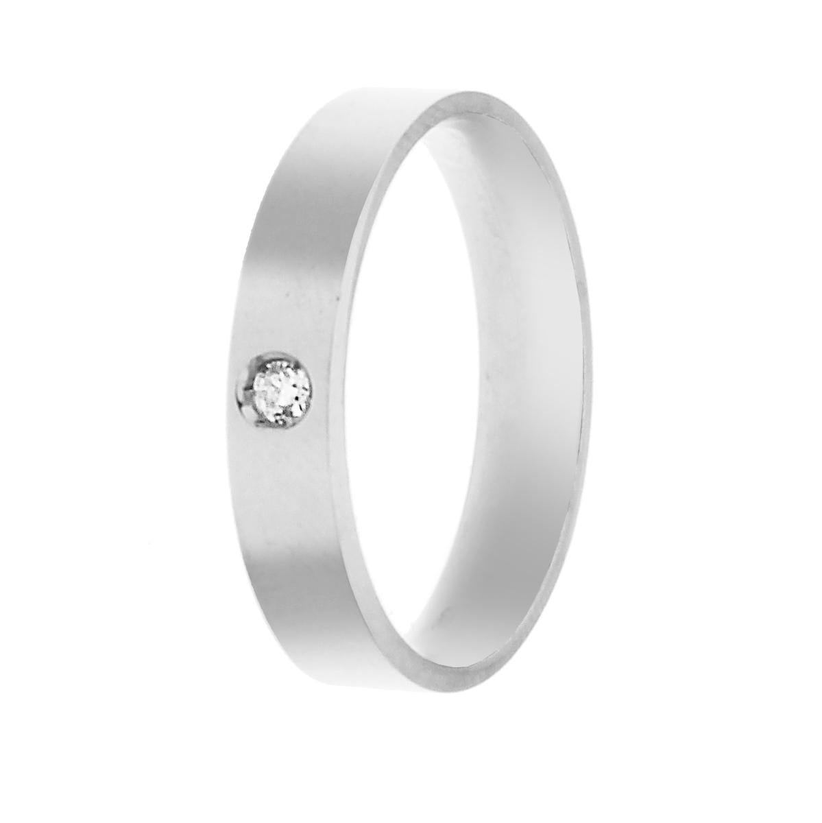 Anello Fede Classica Lucida Piatta modello Confort con Zircone centrale in ARGENTO 925 Galvanica Rodio