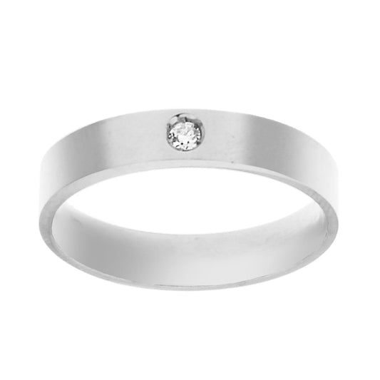 Anello Fede Classica Lucida Piatta modello Confort con Zircone centrale in ARGENTO 925 Galvanica Rodio