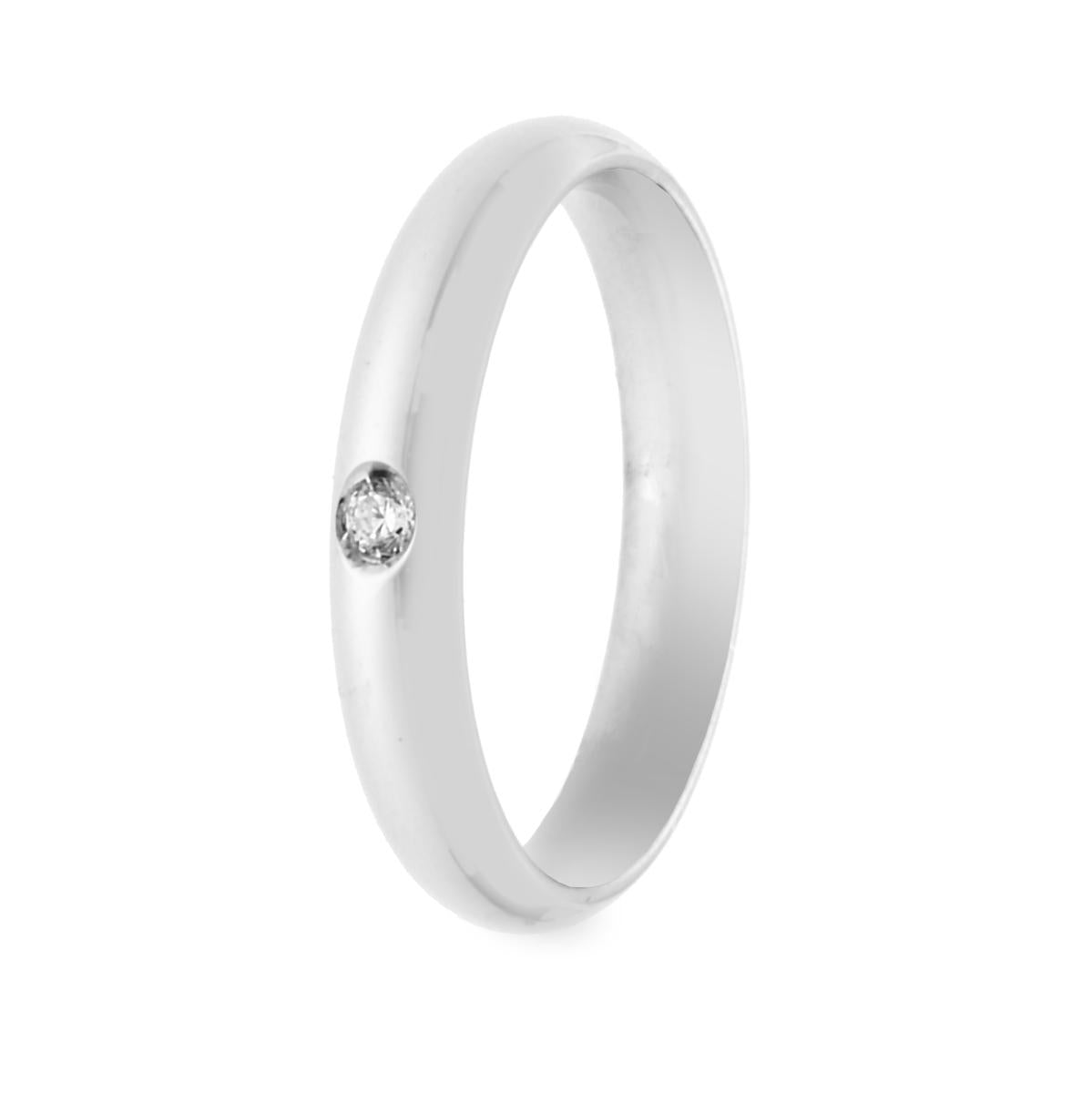 Anello Fede Classica Bombata Lucida modello Confort con Zircone centrale in ARGENTO 925 Galvanica Rodio