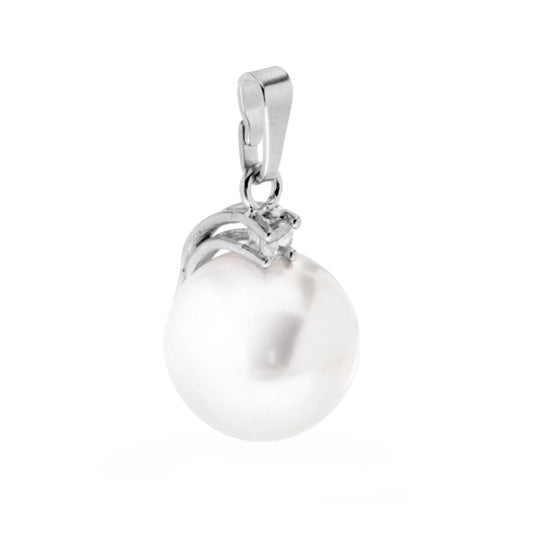 Ciondolo Perla Parigi mm 14 con Punto Luce Zircone Bianco in ARGENTO 925 Galvanica Rodio