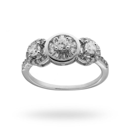 Anello Trilogy con Zirconi Bianchi mm 6.5 in ARGENTO 925 Rodiato