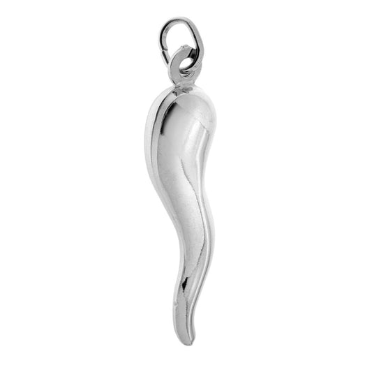 Ciondolo Portafortuna Corno mm 42 in ARGENTO 925 Galvanica Rodio