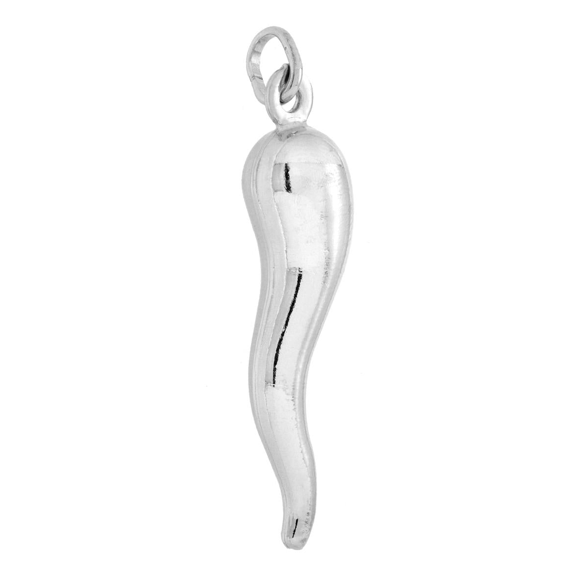 Ciondolo Portafortuna Corno mm 42 in ARGENTO 925 Galvanica Rodio