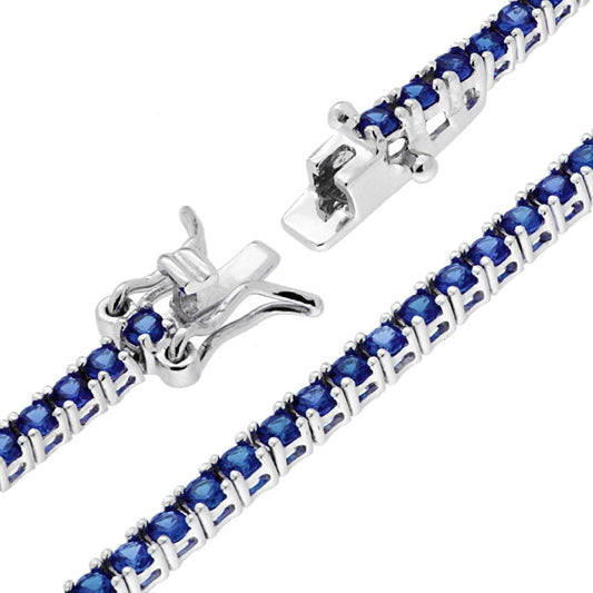 Bracciale Tennis Griffe cm 18 con Zirconi mm 2 Blu Zaffiro in ARGENTO 925 Galvanica Rodio