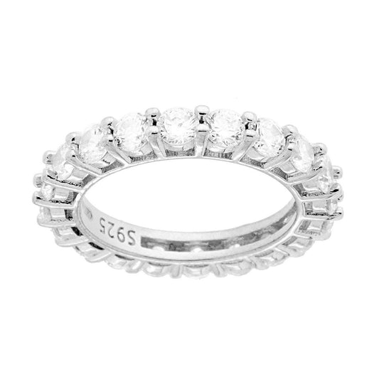 Anello Eternity Veretta a giro con Zirconi Bianchi mm 3 in ARGENTO 925 Galvanica Rodio