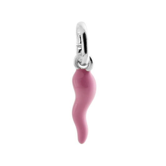 Ciondolo Portafortuna Corno Smaltato Rosa in ARGENTO 925