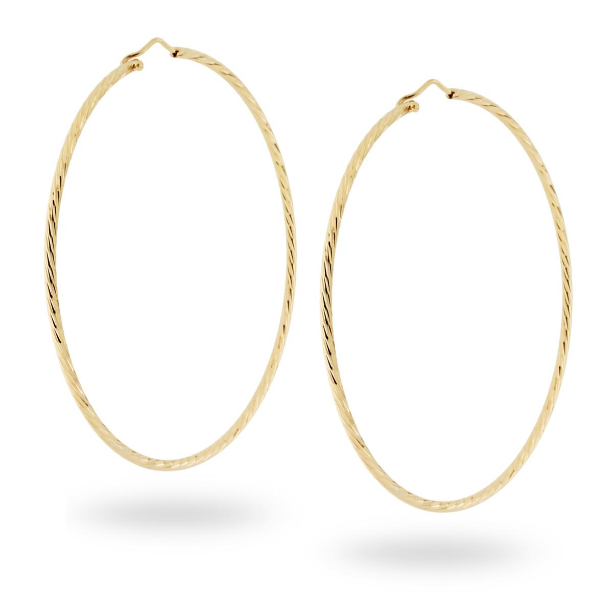Orecchini a Cerchio Diamantato mm 78 con canna mm 2 in ARGENTO 925 Galvanica Oro<BR>