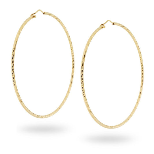 Orecchini a Cerchio Diamantato mm 78 con canna mm 2 in ARGENTO 925 Galvanica Oro<BR>