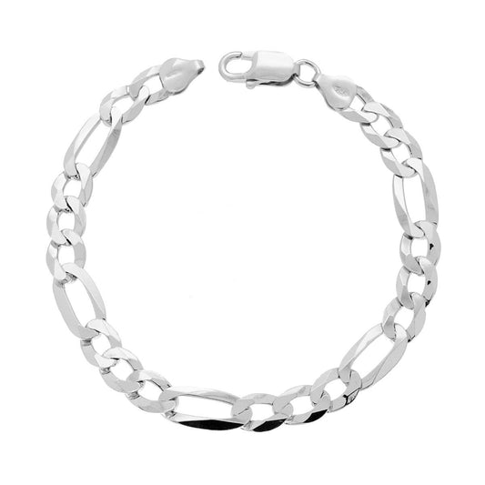 Bracciale Catena Figaro Alternata Extraflat 3+1 sezione mm 7,8 lunghezza cm 21 in ARGENTO 925 Galvanica Rodio<BR>