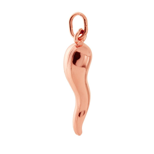 Ciondolo Portafortuna Corno mm 34 in ARGENTO 925 Galvanica Rosa<BR>
