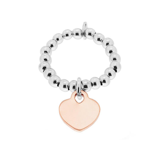 Anello Elastico con Palline lisce e Cuore plain Galvanica Rosa in ARGENTO 925 Galvanica Rodio