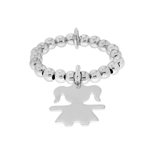 Anello Elastico con Palline Famiglia figlia Bimba pendente in ARGENTO 925 Galvanica Rodio
