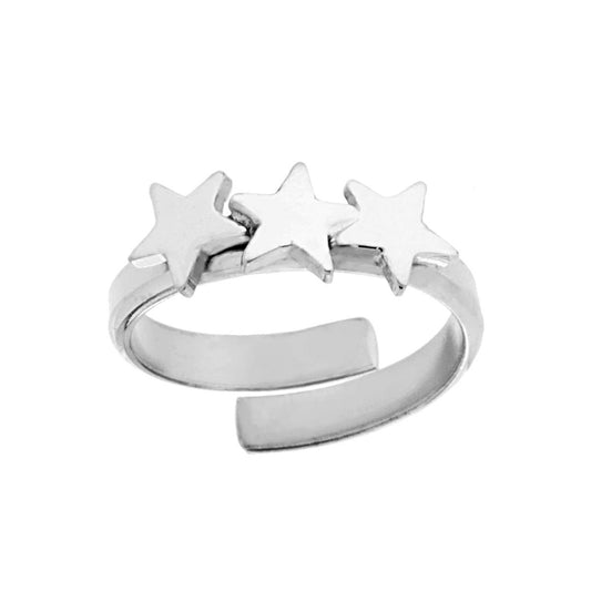 Anello Trilogy di Stelle plain in ARGENTO 925 Galvanica Rodio